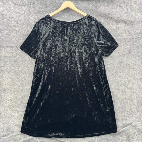 Spring + Mercer Top Womens XL Black Crushed Velvet V Neck Legging Tee Pocket - Picture 2 of 8